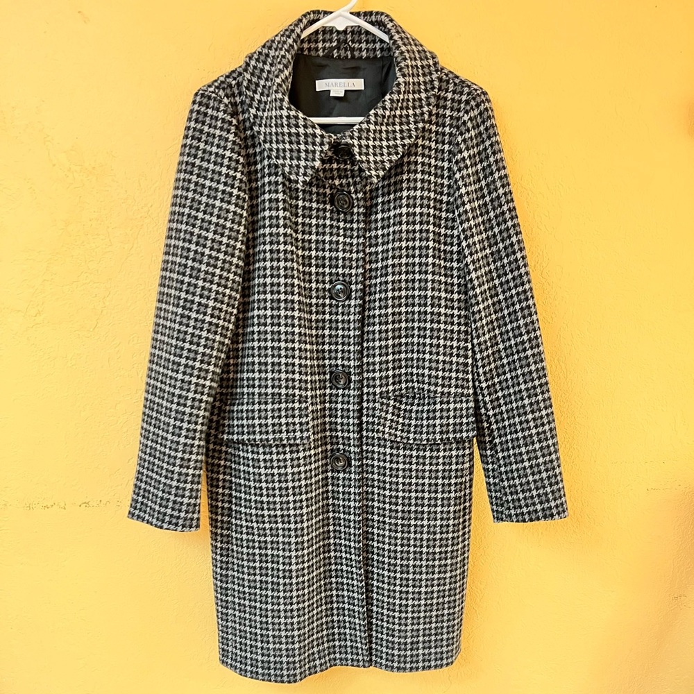Marella Italian Wool Coat - Gray Houndstooth